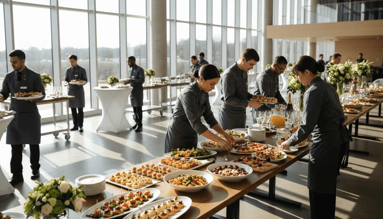 Catering buffet spread at a corporate event