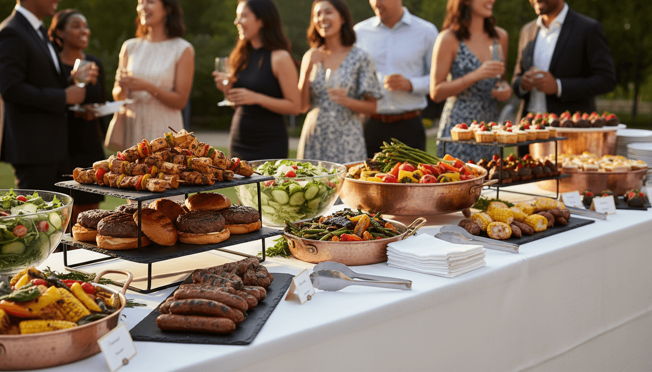 elegant corporate catering buffet spread with professional presentation